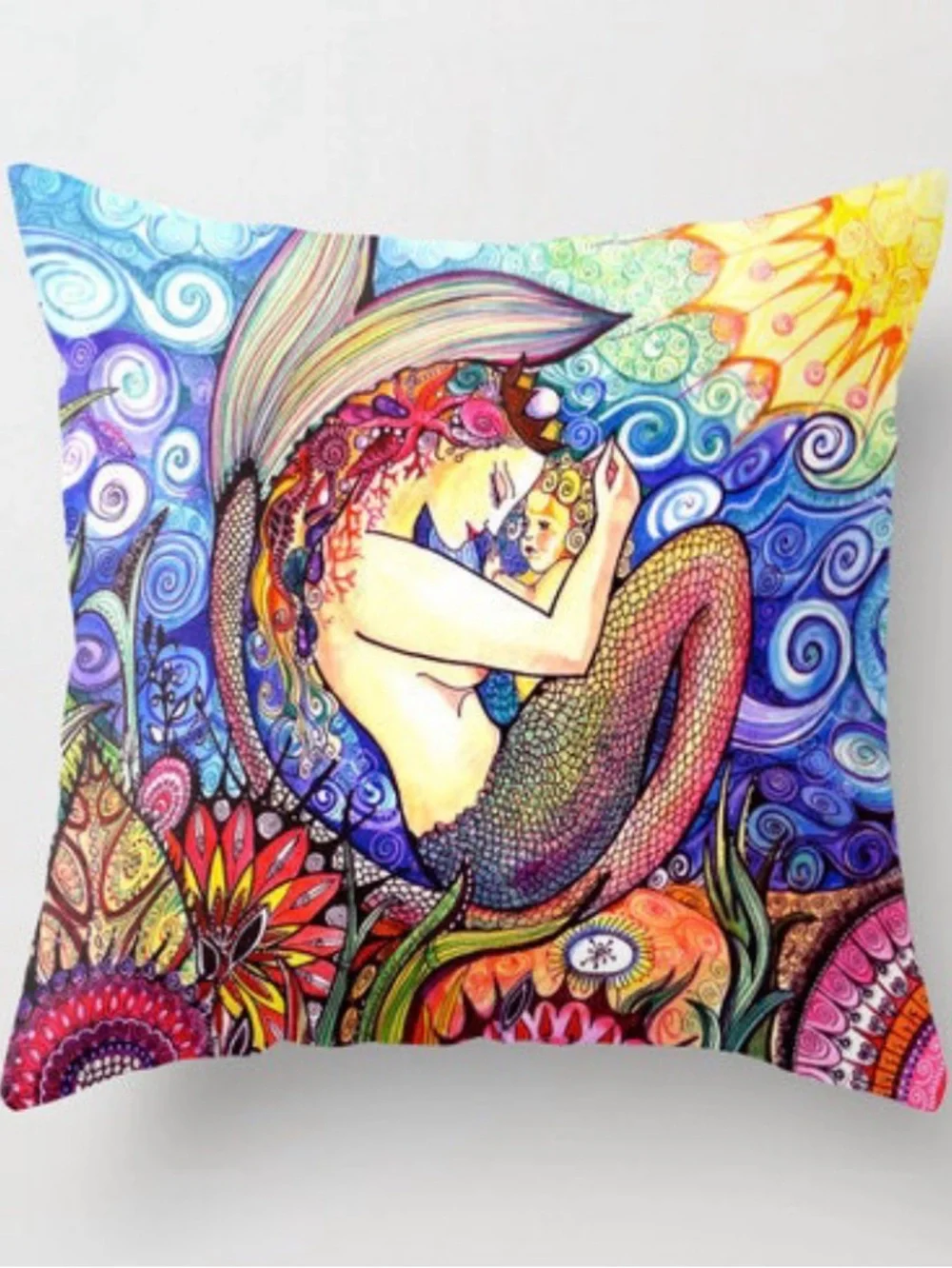 Artistic Mermaid Decorative Pillow Cover - Multicolor